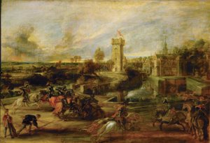 Paysage avec tournoi devant le château de Steen